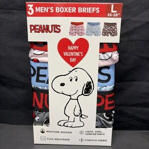 Men's Peanuts Snoopy 3 Pk Boxer Brief Size L (36-38) Valentine's  - New